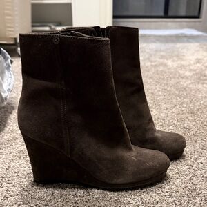 Prada Brown Suede Wedge Ankle Boots